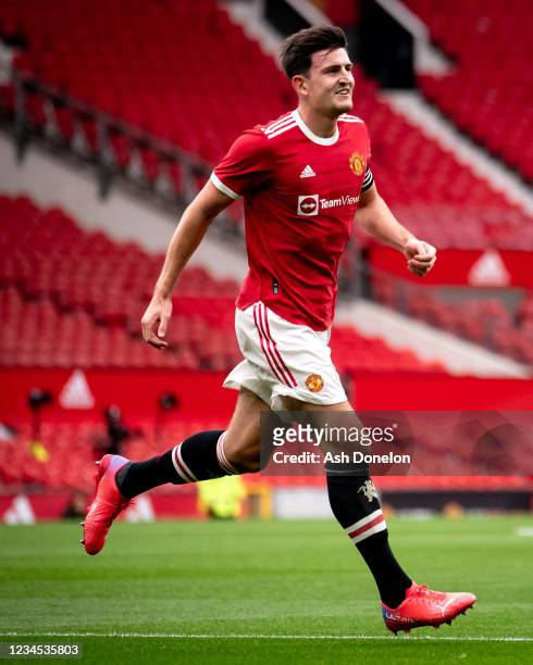 Harry Maguire of Manchester United celebrates scoring a goal to make the score 2-0 during the pre-season friendly match between Manchester United and...