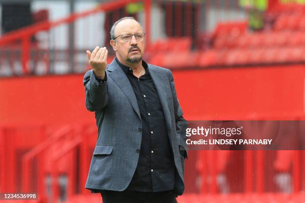 Everton's Spanish manager Rafael Benítez gestures during the pre-season friendly football match between Manchester United and Everton at Old Trafford...