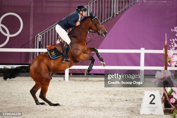 Peder Fredricson riding All In during the Jumping Team Final on August 7, 2021 in Tokyo, Japan.