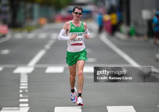 Hokkaido , Japan - 8 August 2021; Paul Pollock of Ireland crosses the finish line in 71st place during the men's marathon at Sapporo Odori Park on...