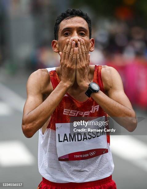 Hokkaido , Japan - 8 August 2021; Ayad Lamdassem of Spain on his way to finishing fifth place in the men's marathon at Sapporo Odori Park on day 16...