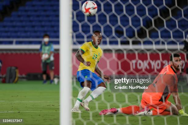 Of Team Brazil score the Second goal during The match between Brazil and Spain on day Fifteenth of the Tokyo 2020 Olympic Games at International...