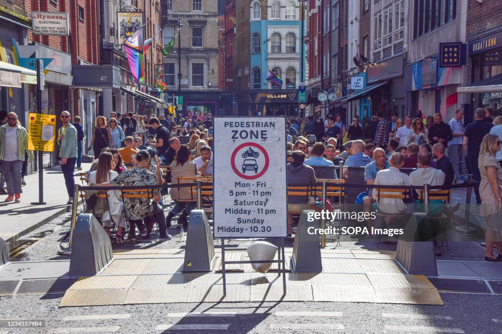 Temporary Pedestrian Zone sign seen in Old Compton Street.