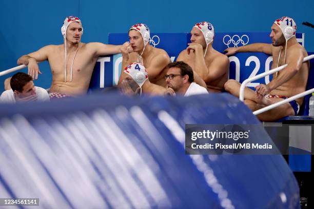 Lovre Milos, Andro Buslje, Paulo Obradovic and Marko Macan of Team Croatia reacts during the Mens Classification 5th-6th match between Croatia and...