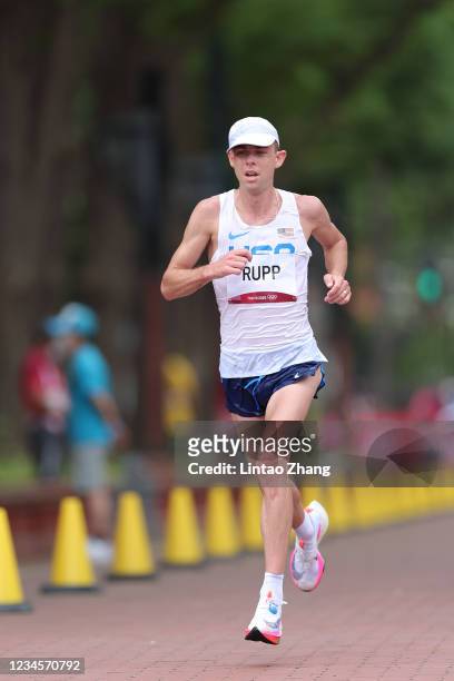 Galen Rupp of Team United States competes in the Men's Marathon Final on day sixteen of the Tokyo 2020 Olympic Games at Sapporo Odori Park on August...