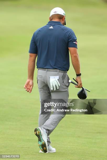 Jordan Smith of England reacts to breaking his driver on the 18th hole during the final round of The Hero Open at Fairmont St Andrews on August 8,...