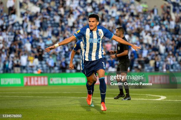 Luis Diaz of FC Porto celebrates after scores his sides second goal during the Liga Bwin match between FC Porto and Belenenses Sad at Estadio do...