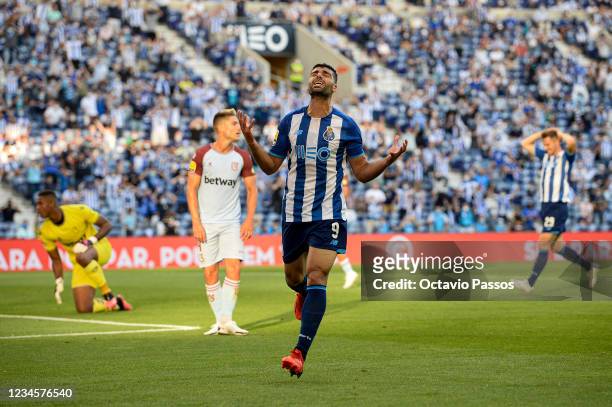 Mehdi Taremi of FC Porto reacts after miss a goal opportunity during the Liga Bwin match between FC Porto and Belenenses Sad at Estadio do Dragao on...