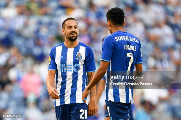 Bruno Costa and Luis Diaz of FC Porto in action during the Liga Bwin match between FC Porto and Belenenses Sad at Estadio do Dragao on August 8, 2021...