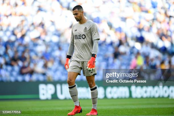 Diogo Costa of FC Porto in action during the Liga Bwin match between FC Porto and Belenenses Sad at Estadio do Dragao on August 8, 2021 in Porto,...