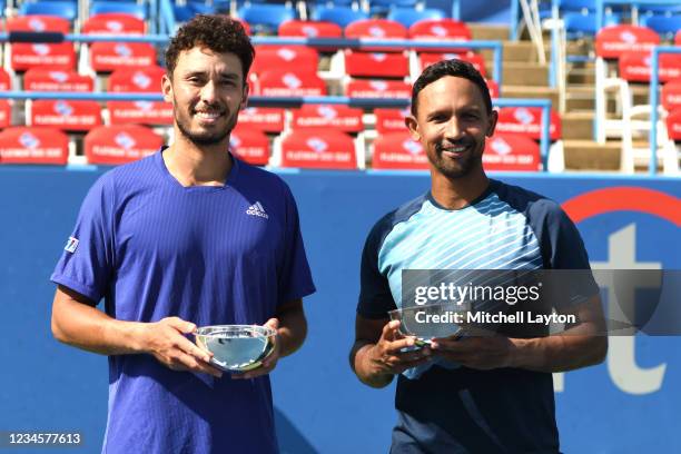 Ben McLachlan of Japan and Raven Klassen of South Africa celebrate winning the doubles final match against Michael Venus of New Zealand and Neal...