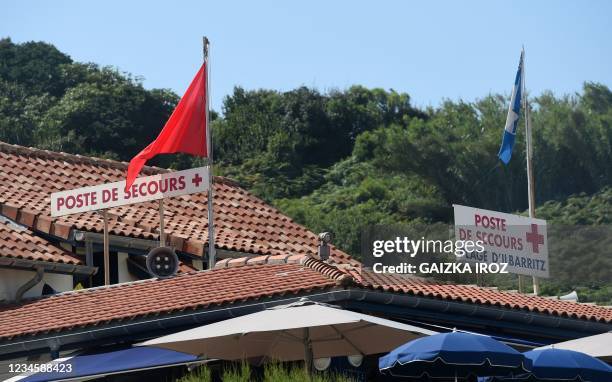 This picture shows the rescue station at Ilbarritz beach in Biarritz, southwestern France, on August 9 a day after the city decided to close the...
