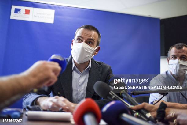 La Roche-sur-Yon's French deputy-prosecutor Yannick le Goater talks to the press in Mortagne-sur-Sevre, after a French catholic priest, aged 60, has...