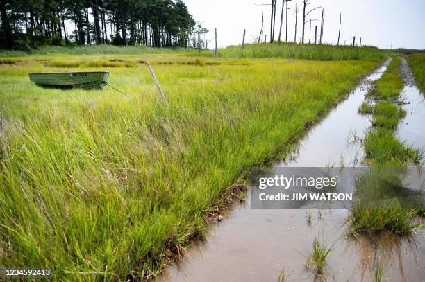 Road stand is viewed washed out on Hoopers Island, Maryland on August 9 where the evidence of climate change is being felt. - The United Nations'...