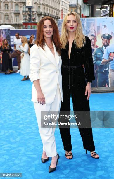 Amy Manson and Jodie Comer attend the UK Premiere of "Free Guy" at Cineworld Leicester Square on August 9, 2021 in London, England.