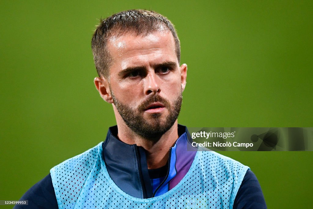 Miralem Pjanic of FC Barcelona looks on during the pre-...
