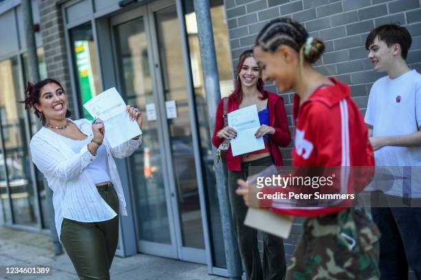 Students from City and Islington College receive their A-level results on August 10, 2021 in London, United Kingdom. Sixth Form Students in England,...