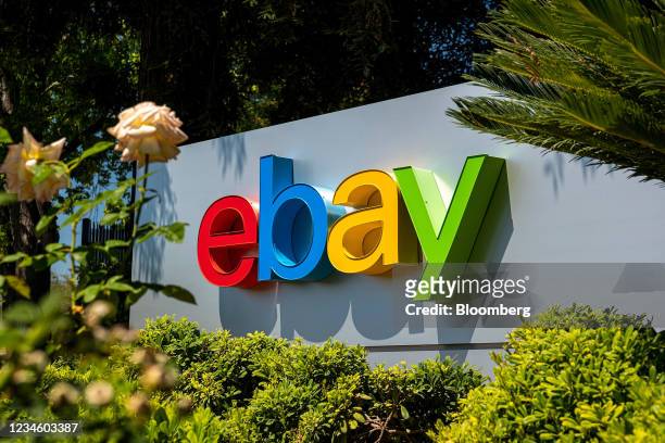 Signage at eBay headquarters in San Jose, California, U.S., on Monday, Aug. 9, 2021. EBay Inc. Is expected to release earnings figures on August 11....