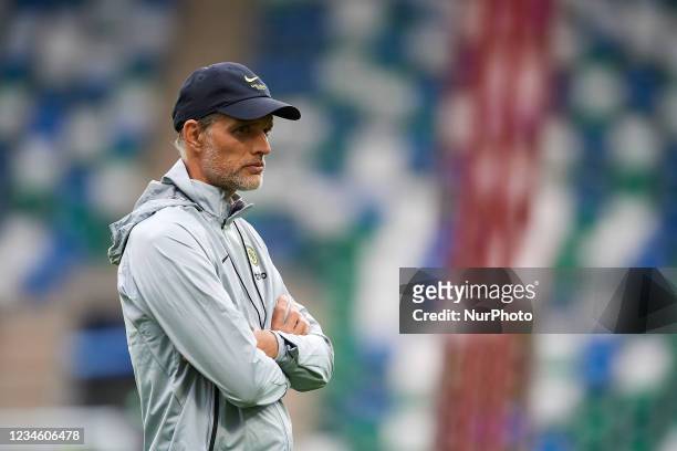 Thomas Tuchel head coach during Chelsea FC training session UEFA Super Cup 2021 on August 10, 2021 in Belfast, Northern Ireland.