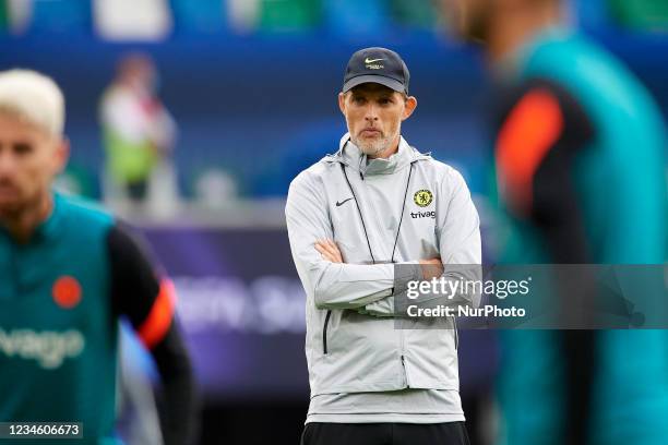 Thomas Tuchel head coach during Chelsea FC training session UEFA Super Cup 2021 on August 10, 2021 in Belfast, Northern Ireland.