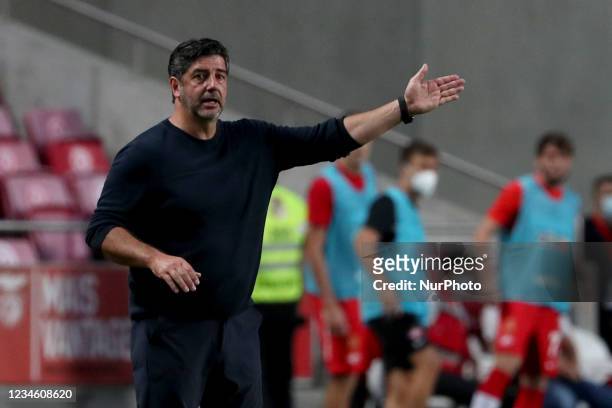 Spartak Moskva's head coach Rui Vitoria gestures during the UEFA Champions League third qualifying round second leg football match between SL Benfica...