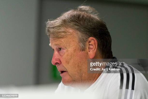 Rosenborgs head coach Age Hareide during the press conference after the UEFA Conference League: Third Qualifying Round Leg Two match between NK...