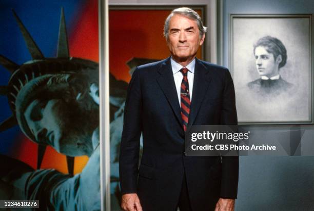 Pictured is host, Gregory Peck on AN AMERICAN PORTRAIT, September 24, 1984.