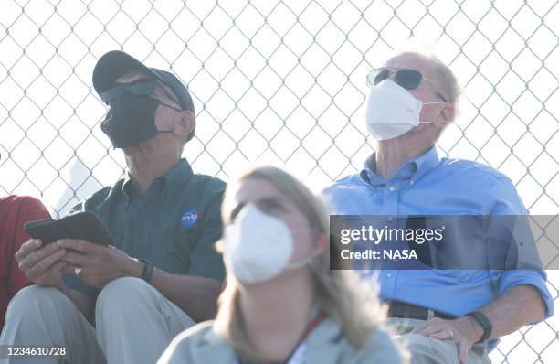 In this handout provided by the National Aeronautics and Space Administration , NASA Administrator Bill Nelson, right, and former NASA Administrator...