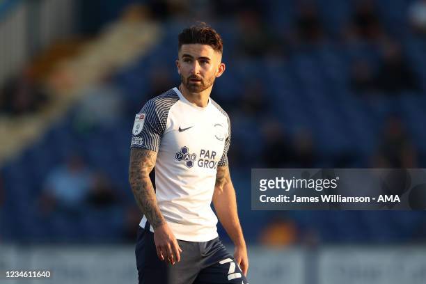 Sean Maguire of Preston North End during the Carabao Cup First Round match between Mansfield Town and Preston North End at One Call Stadium on August...