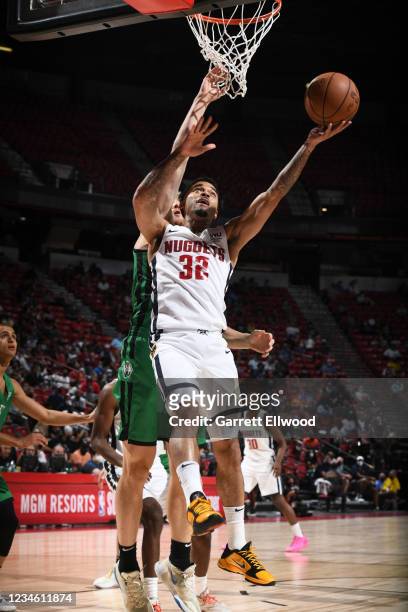 Jimmer Fredette of the Denver Nuggets shoots the ball during the game against the Boston Celtics during the 2021 Las Vegas Summer League on August...