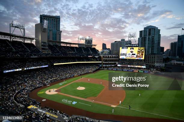 General view as Braxton Garrett of the Miami Marlins pitches during the first inning of a baseball game against the San Diego Padres at Petco Park on...