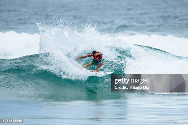 Champion Adriano De Souza of Brazil surfs in Heat 11 of the Seeding Round of the Corona Open Mexico presented by Quiksilver on August 10, 2021 Barra...