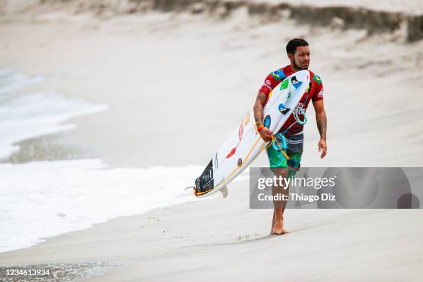 Champion Adriano De Souza of Brazil after surfs in Heat 11 of the Seeding Round of the Corona Open Mexico presented by Quiksilver on August 10, 2021...