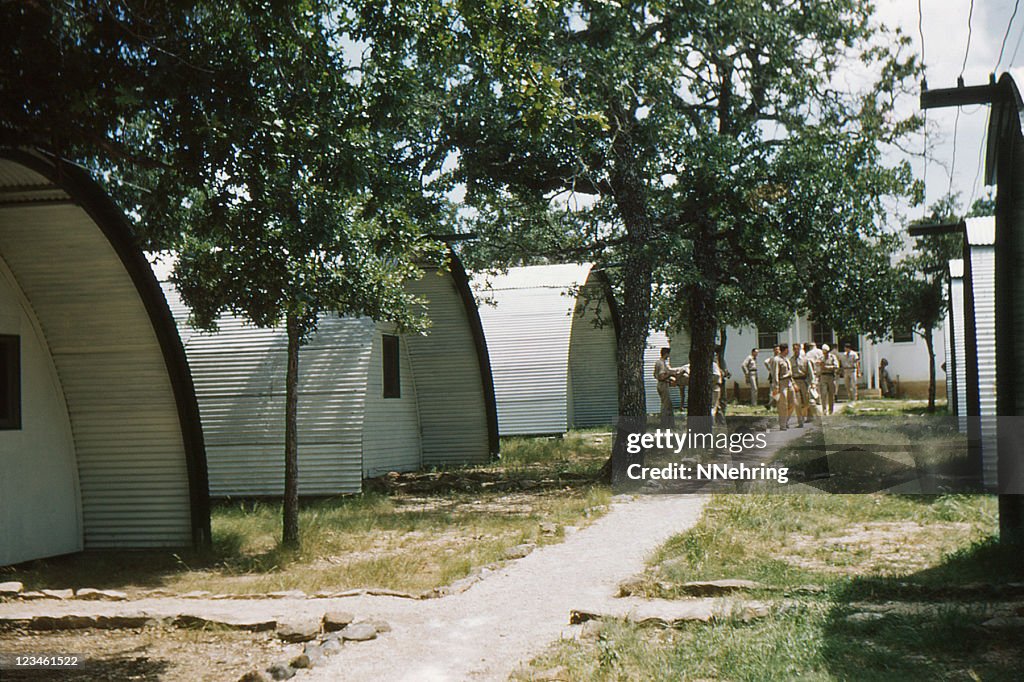 WWII quonset huts on military base 1949, retro