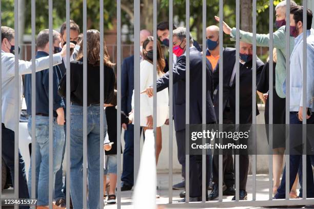 Joan Laporta arrives to Lionel Messi farewell press conference at Auditori 1899 at Camp Nou Stadium in Barcelona, Spain on August 8, 2021.