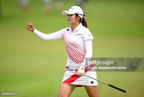 Saitama , Japan - 7 August 2021; Mone Inami of Japan on the 18th during round four of the women's individual stroke play at the Kasumigaseki Country...