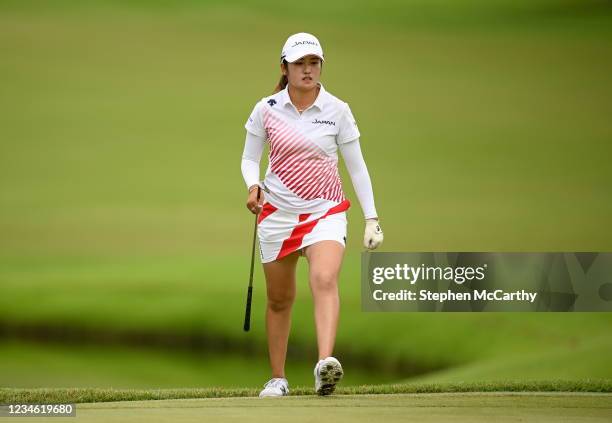 Saitama , Japan - 7 August 2021; Mone Inami of Japan on the 18th during round four of the women's individual stroke play at the Kasumigaseki Country...