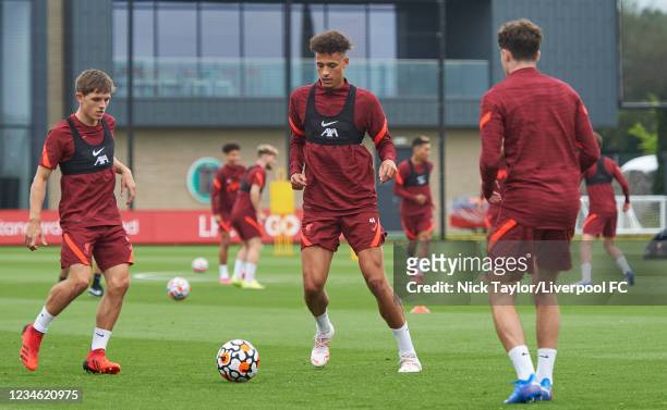 Rhys Williams of Liverpool during a training session at AXA Training Centre on August 11, 2021 in Kirkby, England.