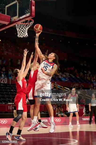 Summer Olympics: USA Brittney Griner in action vs Japan during Womens Gold Medal Game at Saitama Super Arena. USA wins gold. Tokyo, Japan 8/8/2021...