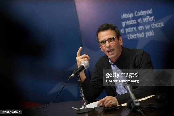 Henrique Capriles, opposition leader and former governor of the State of Miranda, speaks during a news conference in Caracas, Venezuela, on...