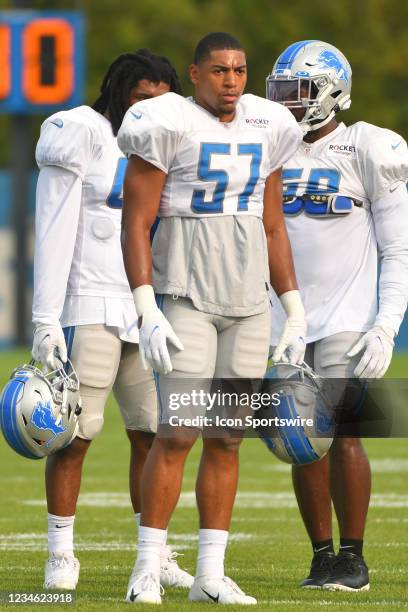 Detroit Lions Anthony Pittman linebacker during Detroit Lions Training Camp on August 10, 2021 at Lions Practice Facility in Allen Park, MI