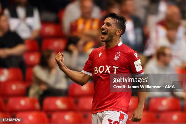 Joao Carvalho of Nottingham Forest celebrates after scoring a goal to make it 2-0 during the Carabao cup first round match between Nottingham Forest...