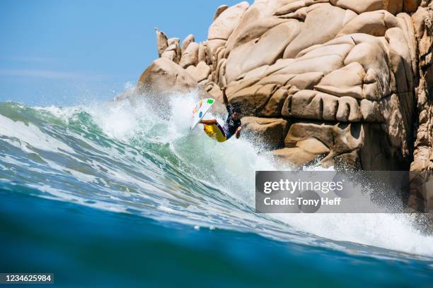 Champion Adriano De Souza of Brazil surfing in Heat 4 of the Round of 32 of the Corona Open Mexico presented by Quiksilver on August 11, 2021 Barra...