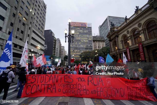 Students are protesting against President Jair Bolsonaro in Sao Paulo, Brazil on August 11, 2021.