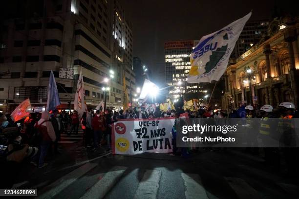 Students are protesting against President Jair Bolsonaro in Sao Paulo, Brazil on August 11, 2021.