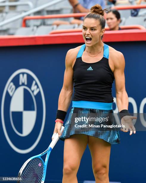 Maria Sakkari of Greece reacts after losing a point during her Womens Singles third round match against Victoria Azarenka of Belarus on Day Four of...