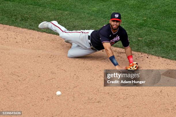 Luis Garcia of the Washington Nationals throws during the sixth inning against the New York Mets in game two of a doubleheader at Citi Field on...