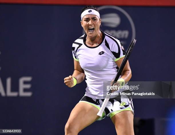 Ons Jabeur of Tunisia celebrates after winning the set during her Women's Singles third round match against Bianca Andreescu of Canada on Day Four of...