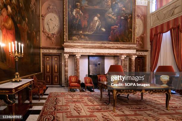 An interior view of the City Council Chamber at the Royal Palace of Amsterdam which is at the disposal of the monarch of the Netherlands. With its...