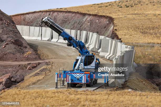 Construction works continue for the modular wall at the border with Iran to prevent illegal crossings and smuggling as well as terrorists in Van,...